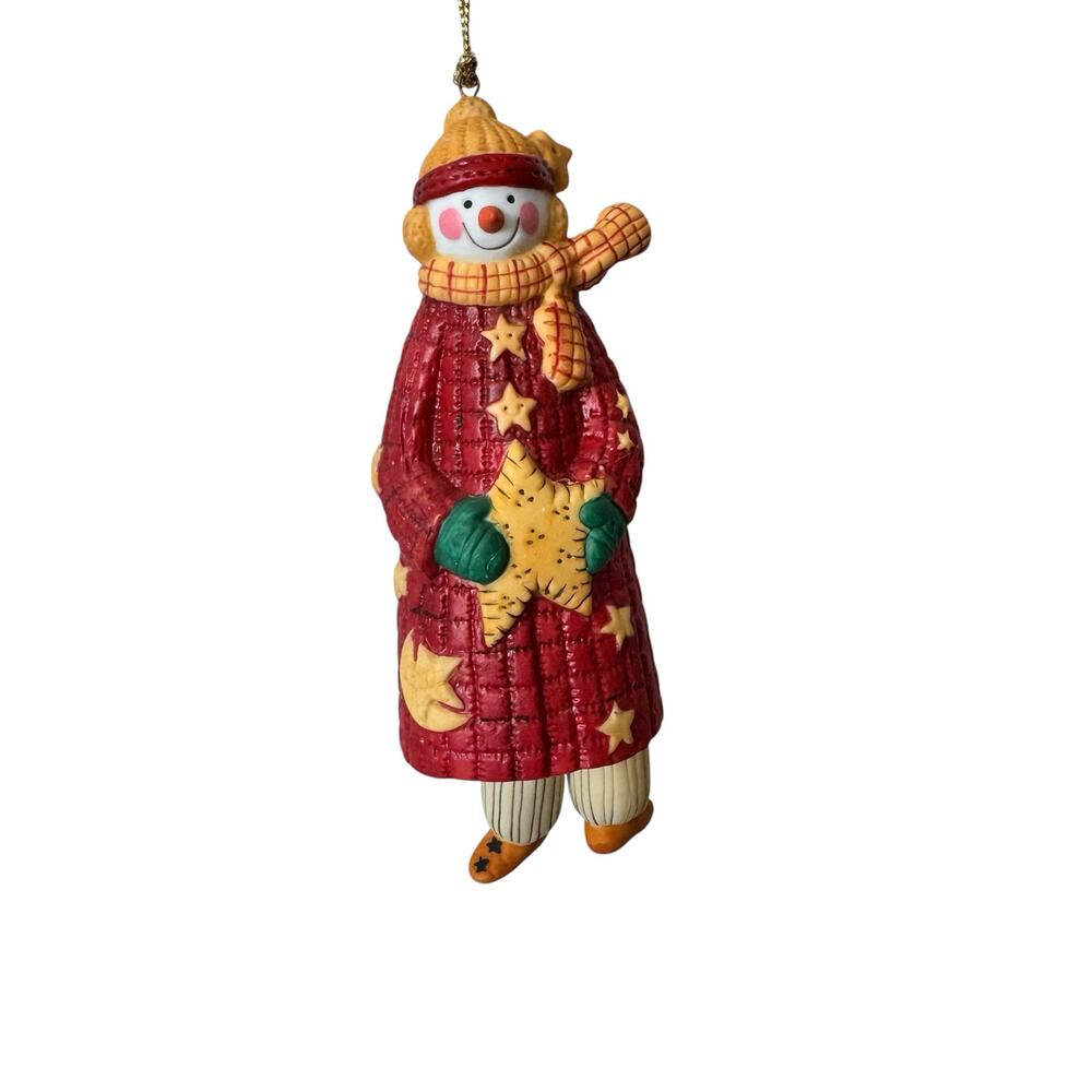 Vintage Lang & Wise 1st Ed 1998 Snowman Ornament Christmas Holiday Red Star #21